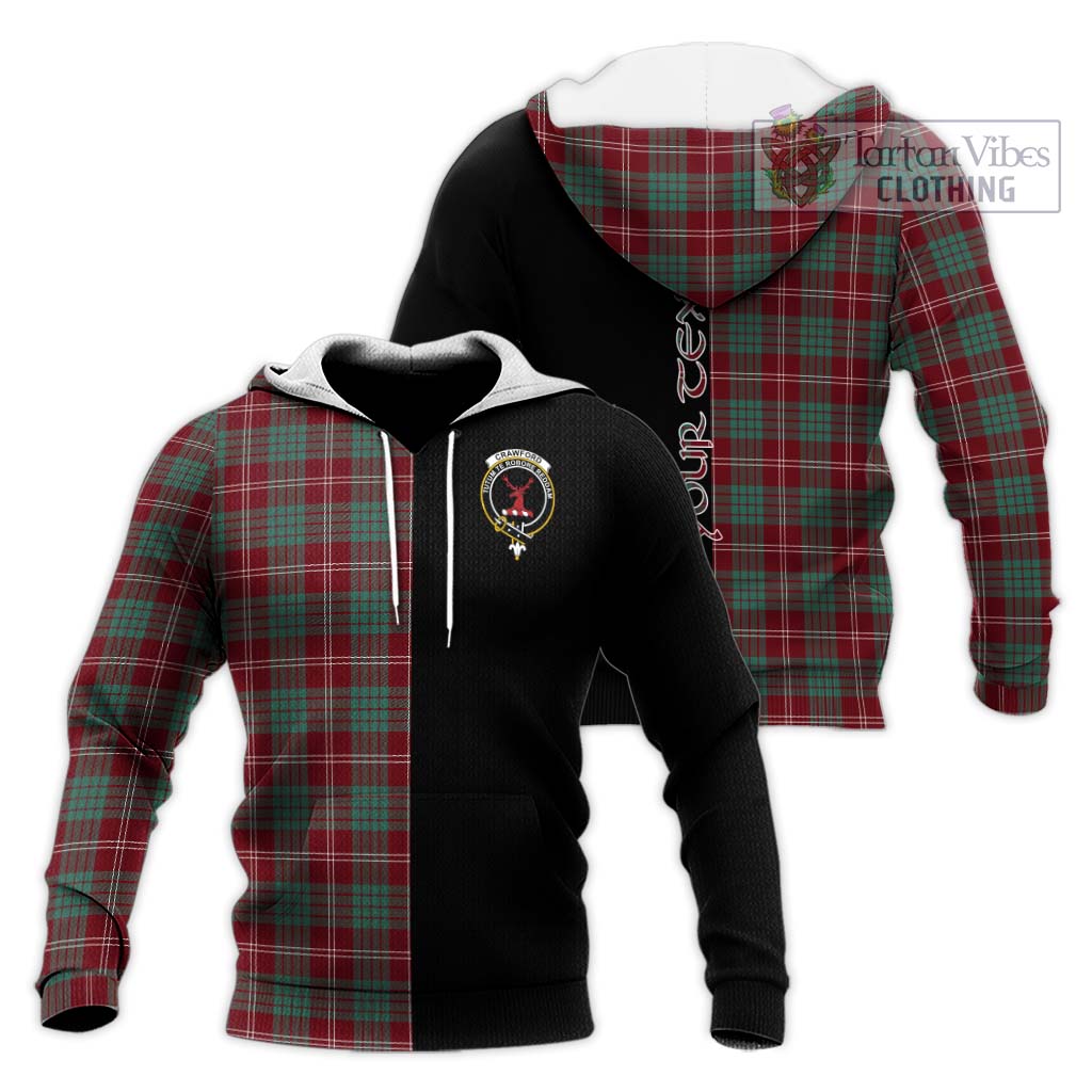 Tartan Vibes Clothing Crawford Modern Tartan Knitted Hoodie with Family Crest and Half Of Me Style