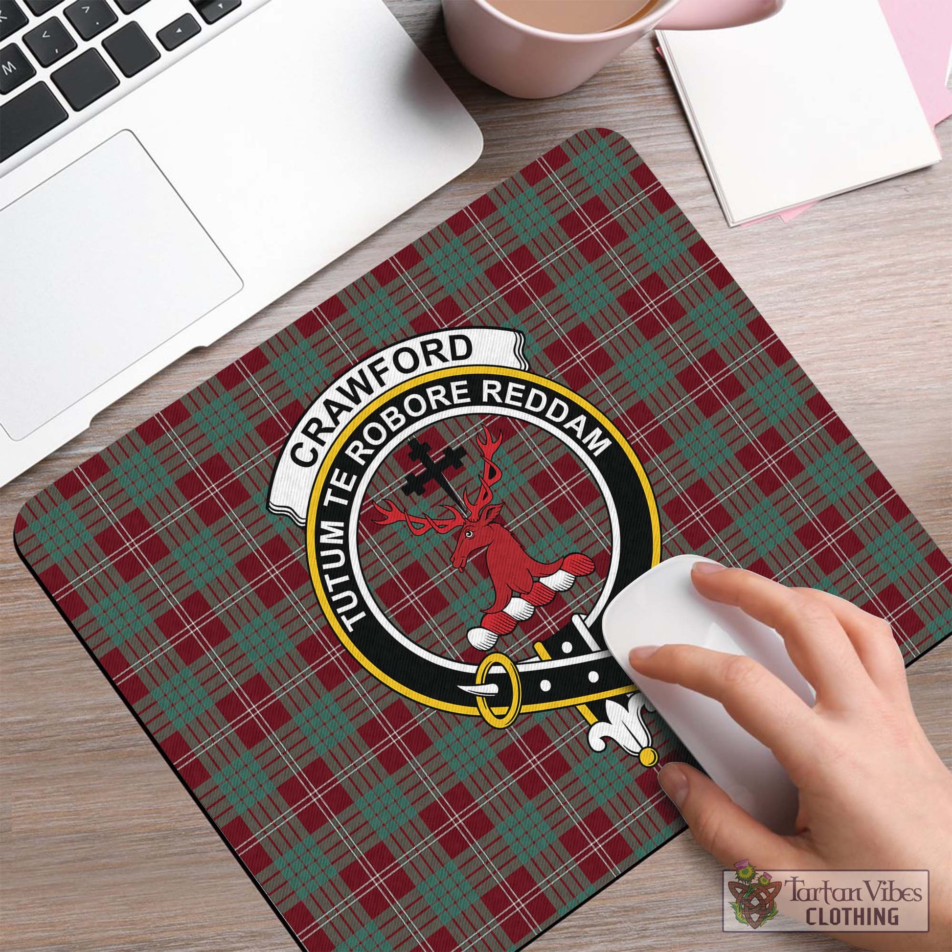 Tartan Vibes Clothing Crawford Modern Tartan Mouse Pad with Family Crest