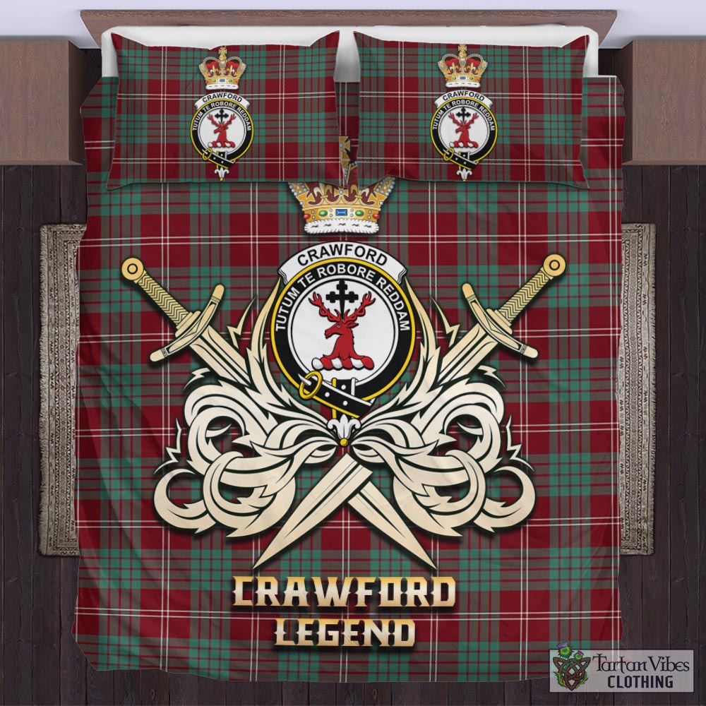 Tartan Vibes Clothing Crawford Modern Tartan Bedding Set with Clan Crest and the Golden Sword of Courageous Legacy