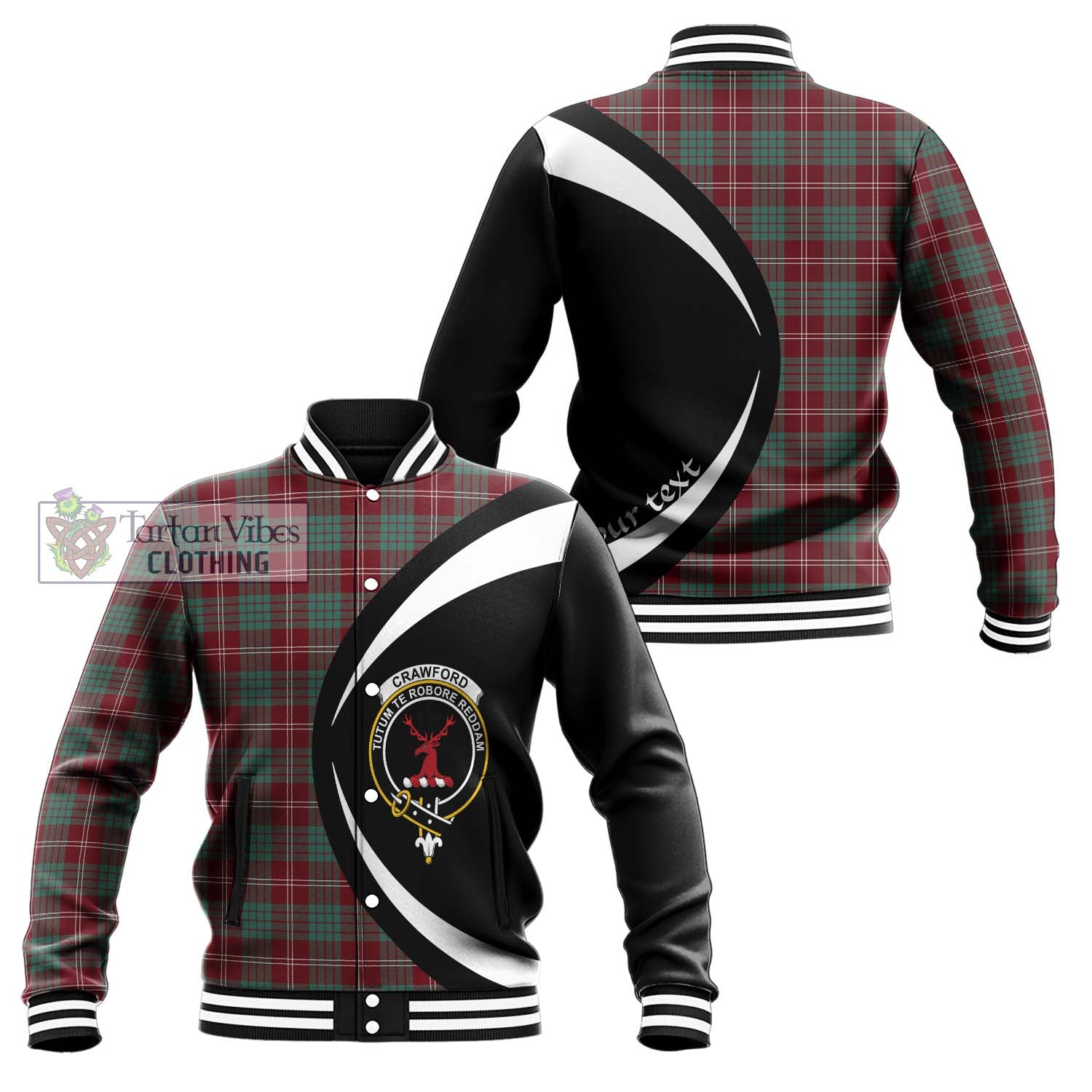 Tartan Vibes Clothing Crawford Modern Tartan Baseball Jacket with Family Crest Circle Style