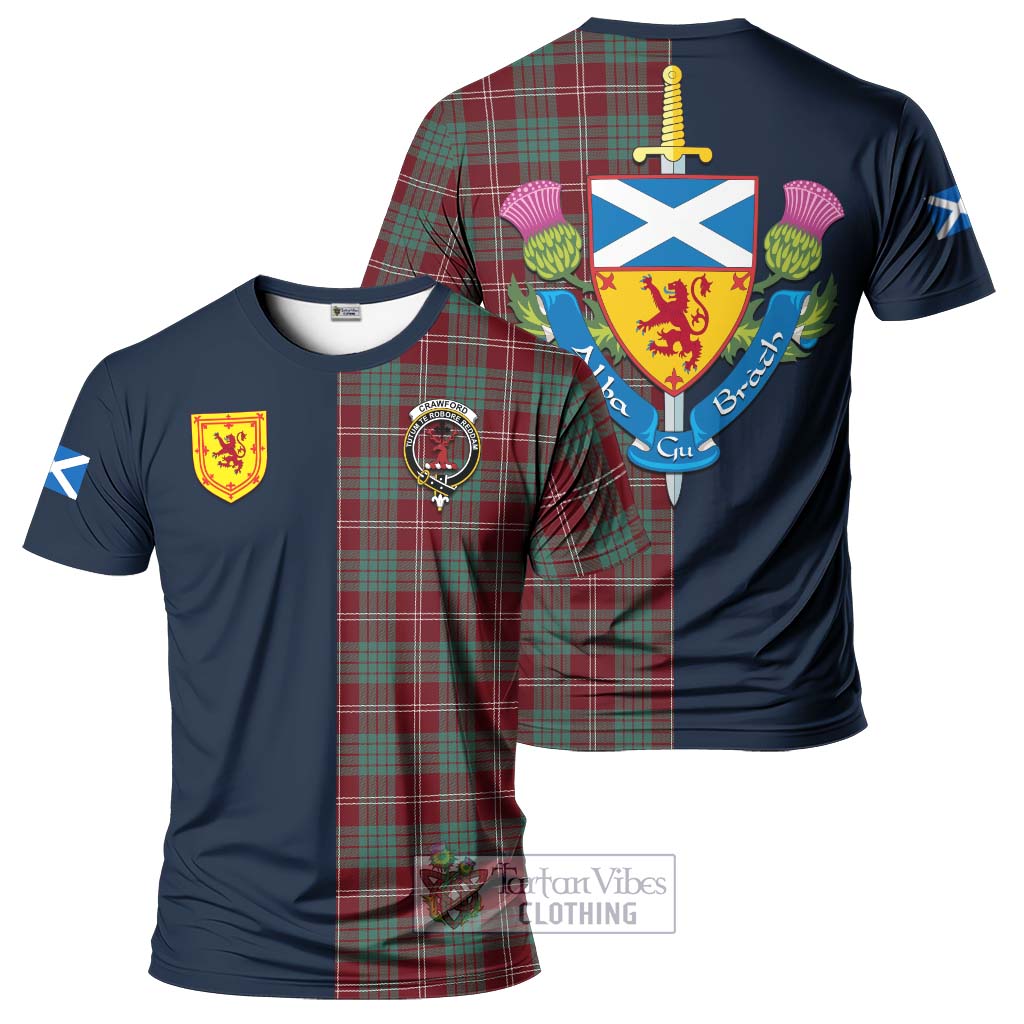 Tartan Vibes Clothing Crawford Modern Tartan T-Shirt Alba with Scottish Lion Royal Arm Half Style