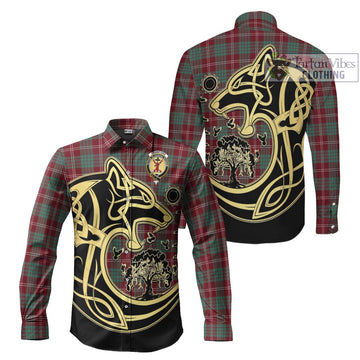 Crawford Modern Tartan Long Sleeve Button Shirt with Family Crest Celtic Wolf Style