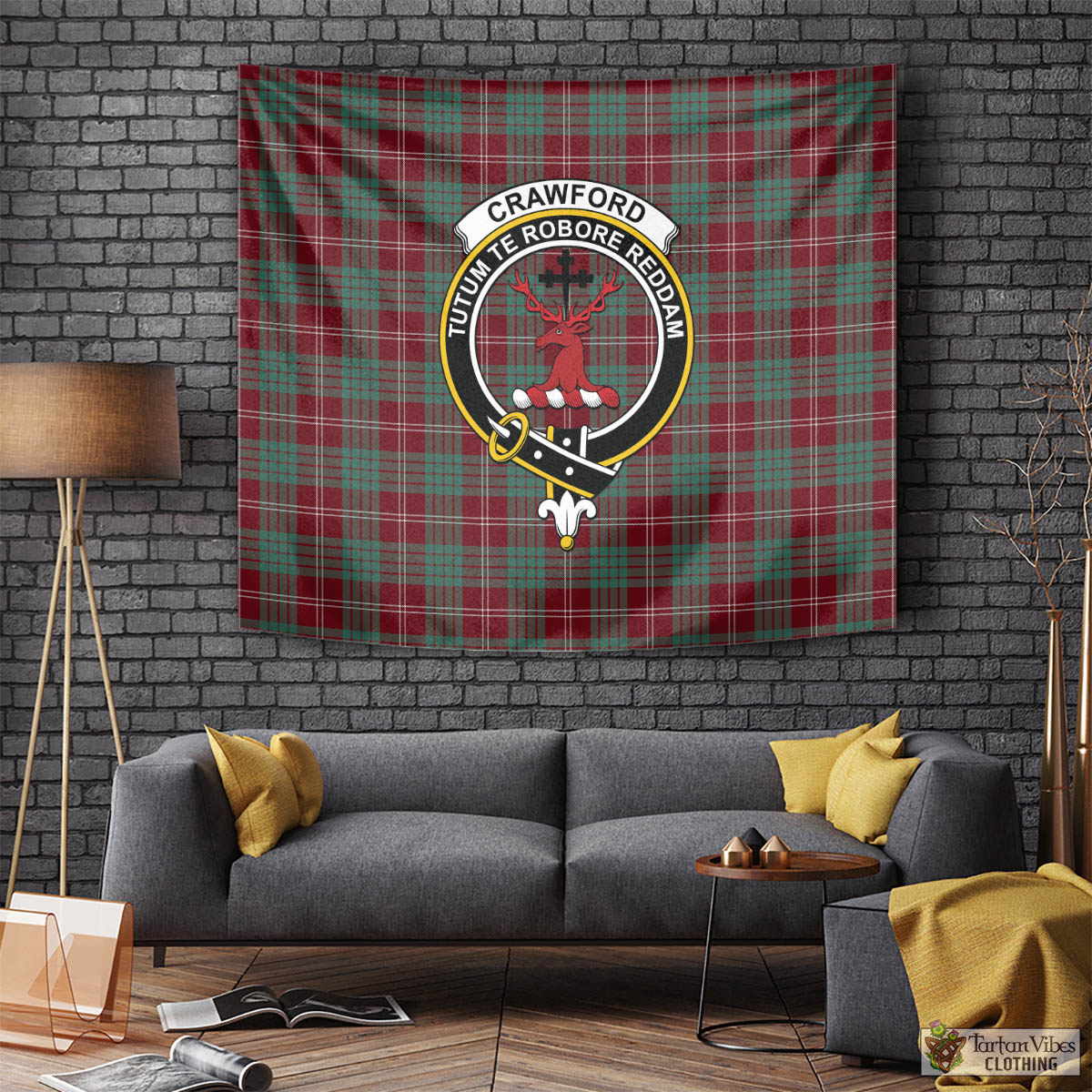 Tartan Vibes Clothing Crawford Modern Tartan Tapestry Wall Hanging and Home Decor for Room with Family Crest