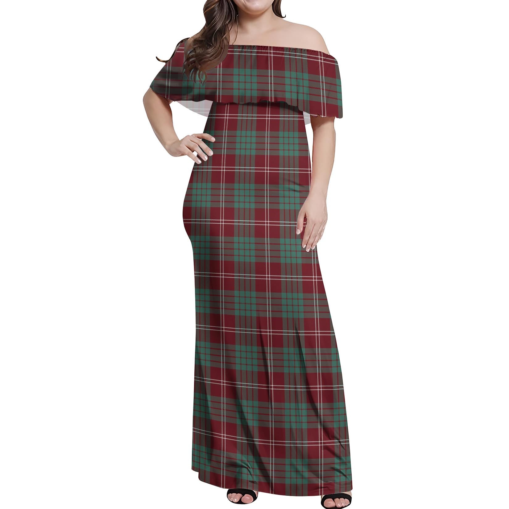 Crawford Modern Tartan Off Shoulder Long Dress Women's Dress - Tartanvibesclothing