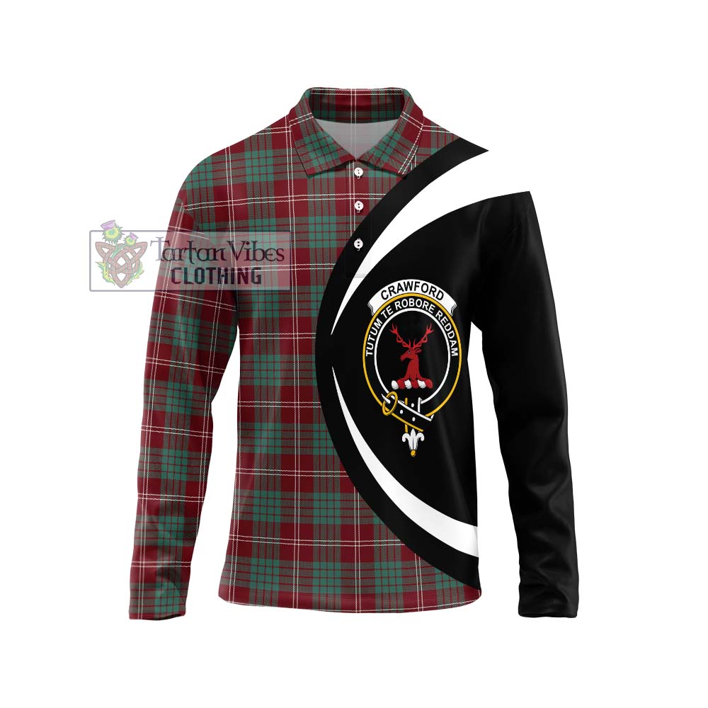 Tartan Vibes Clothing Crawford Modern Tartan Long Sleeve Polo Shirt with Family Crest Circle Style