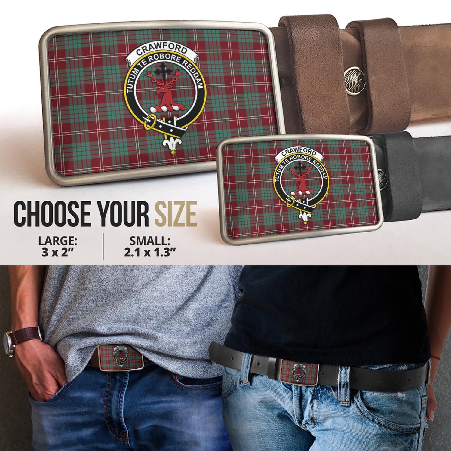 Crawford Modern Tartan Belt Buckles with Family Crest - Tartanvibesclothing