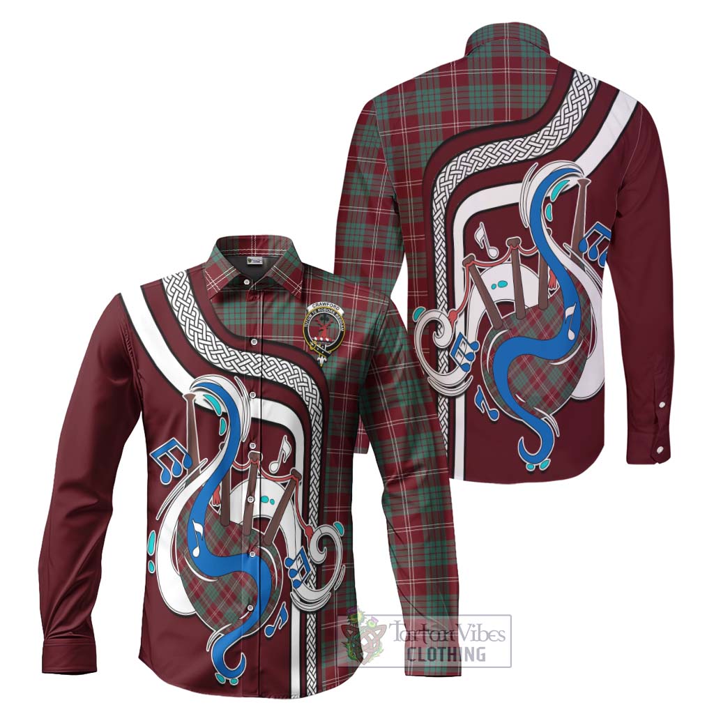 Tartan Vibes Clothing Crawford Modern Tartan Long Sleeve Button Shirt with Epic Bagpipe Style