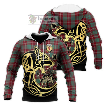 Crawford Modern Tartan Knitted Hoodie with Family Crest Celtic Wolf Style