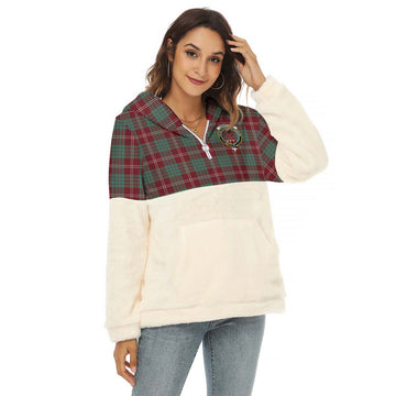 Crawford Modern Tartan Women's Borg Fleece Hoodie With Half Zip with Family Crest