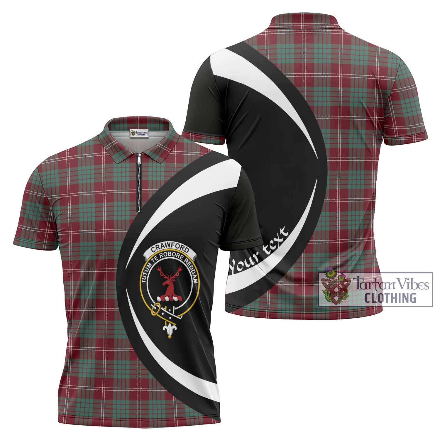 Tartan Vibes Clothing Crawford Modern Tartan Zipper Polo Shirt with Family Crest Circle Style