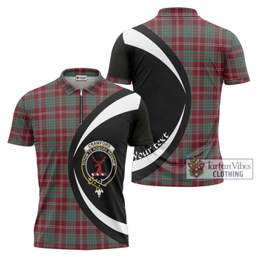 Crawford Modern Tartan Zipper Polo Shirt with Family Crest Circle Style