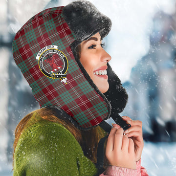 Crawford Modern Tartan Winter Trapper Hat with Family Crest