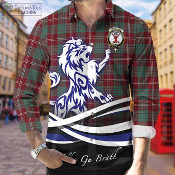 Crawford Modern Tartan Long Sleeve Button Up Shirt with Alba Gu Brath Regal Lion Emblem