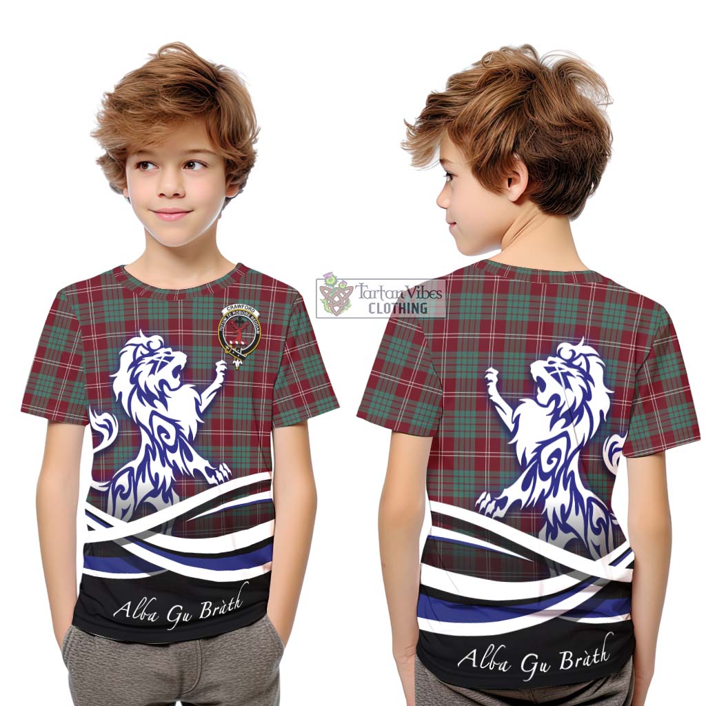 Tartan Vibes Clothing Crawford Modern Tartan Kid T-Shirt with Alba Gu Brath Regal Lion Emblem