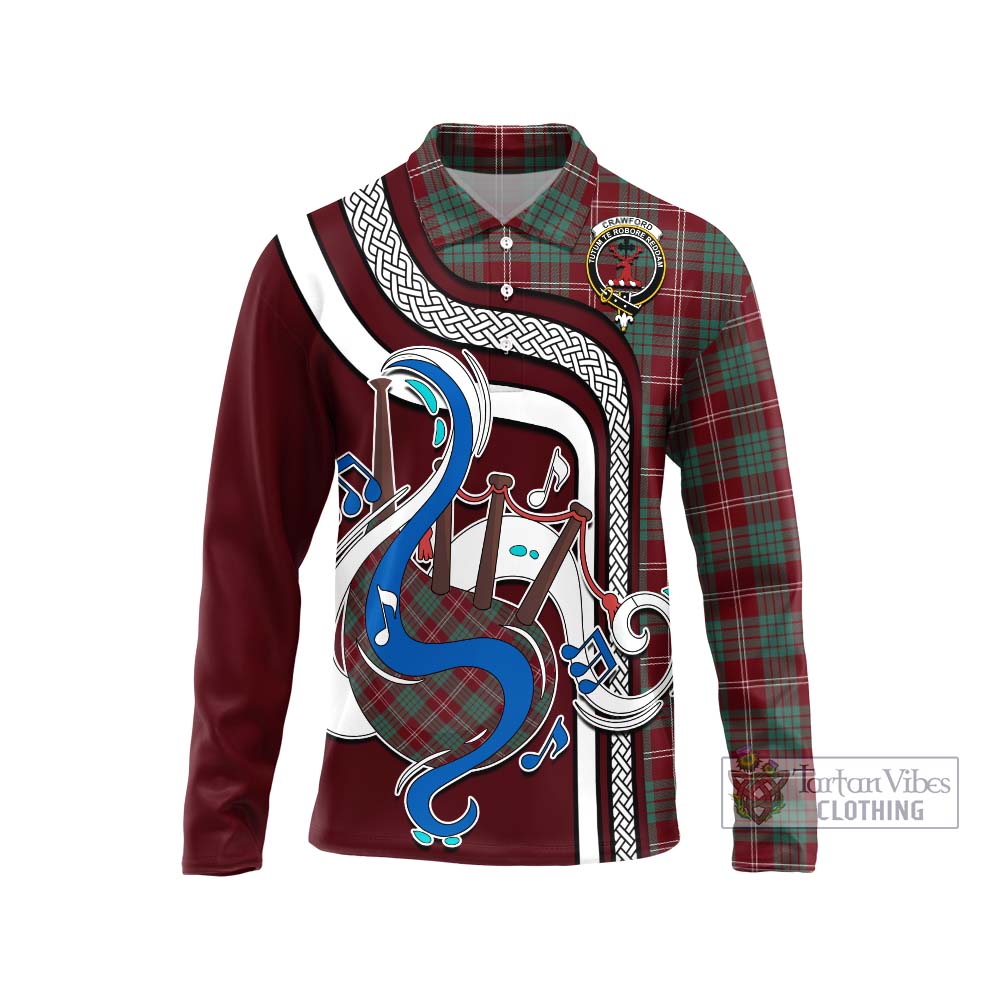 Tartan Vibes Clothing Crawford Modern Tartan Long Sleeve Polo Shirt with Epic Bagpipe Style