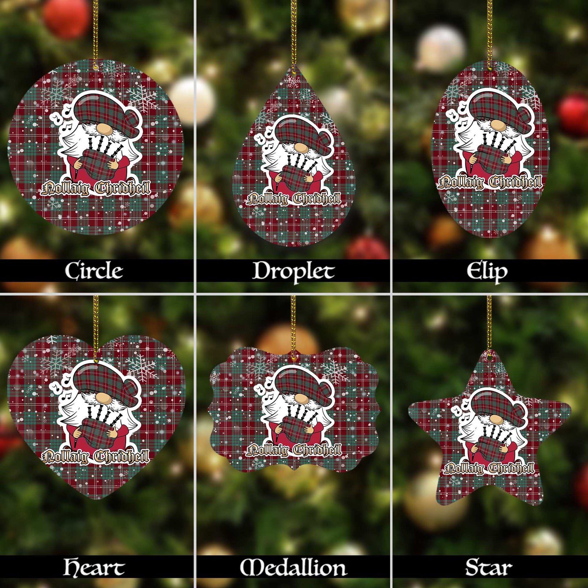 Crawford Modern Tartan Christmas Ornaments with Scottish Gnome Playing Bagpipes Alumium - Tartanvibesclothing