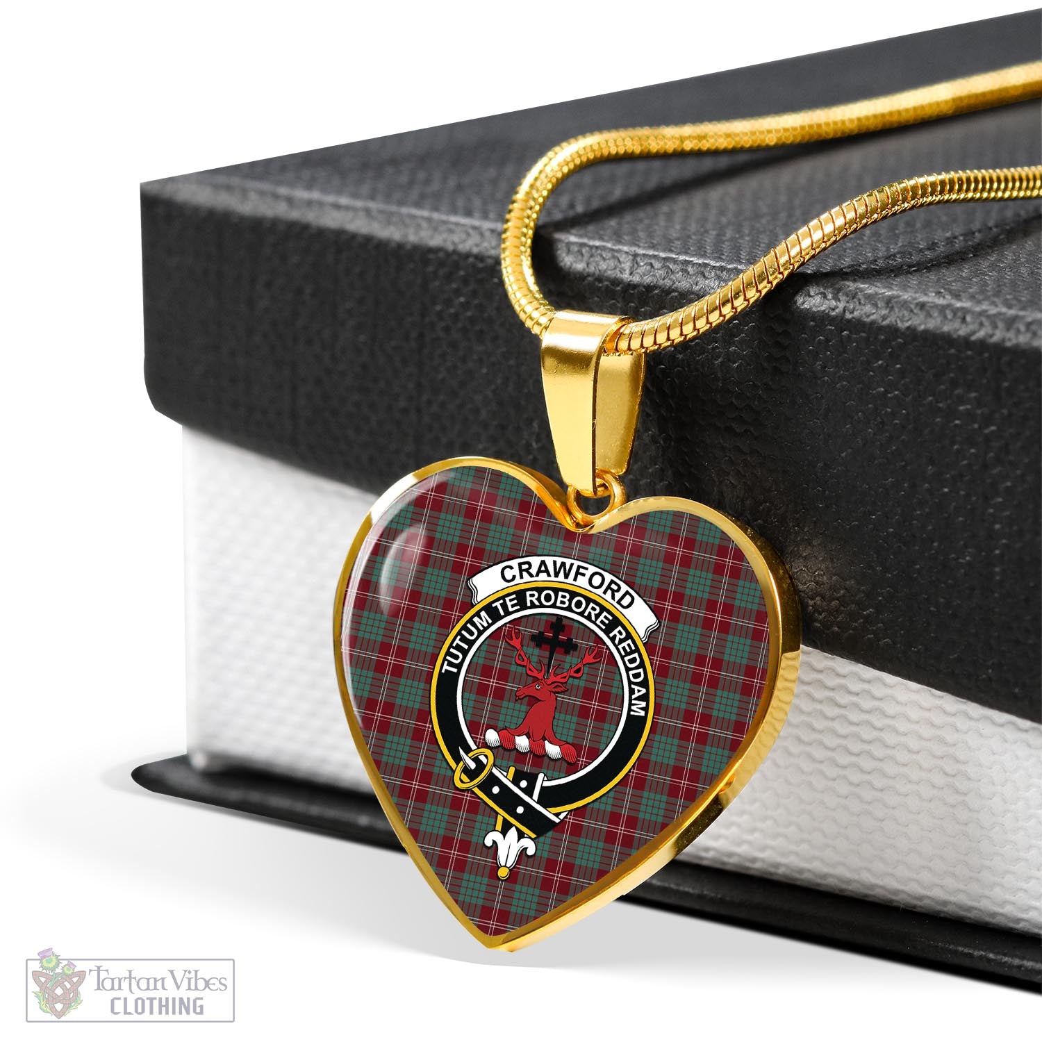 Tartan Vibes Clothing Crawford Modern Tartan Heart Necklace with Family Crest