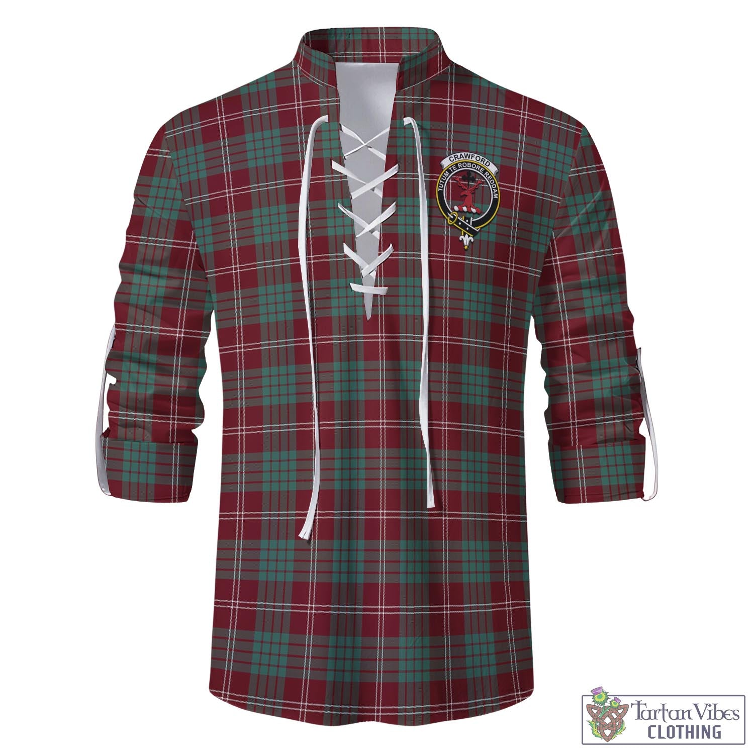 Tartan Vibes Clothing Crawford Modern Tartan Men's Scottish Traditional Jacobite Ghillie Kilt Shirt with Family Crest