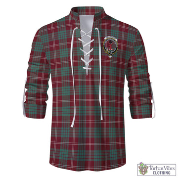 Crawford Modern Tartan Men's Scottish Traditional Jacobite Ghillie Kilt Shirt with Family Crest