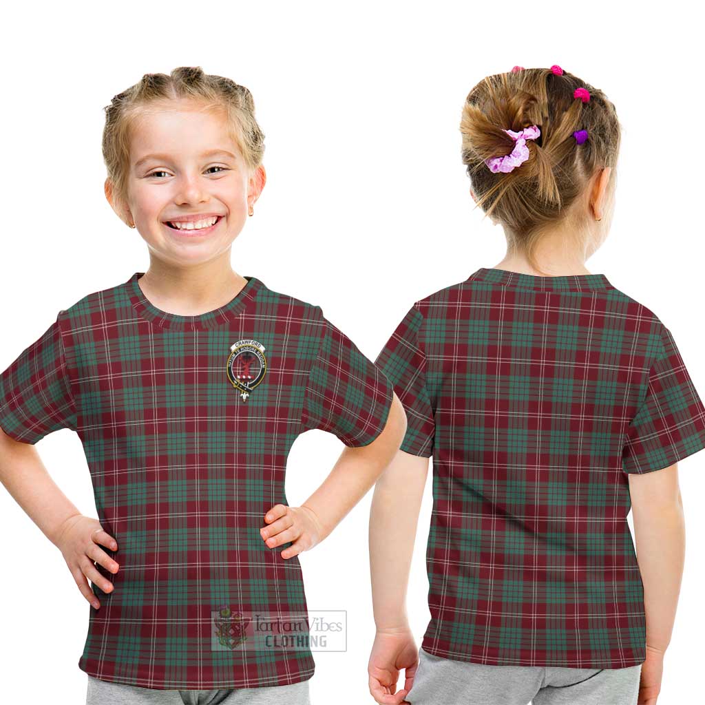 Tartan Vibes Clothing Crawford Modern Tartan Kid T-Shirt with Family Crest