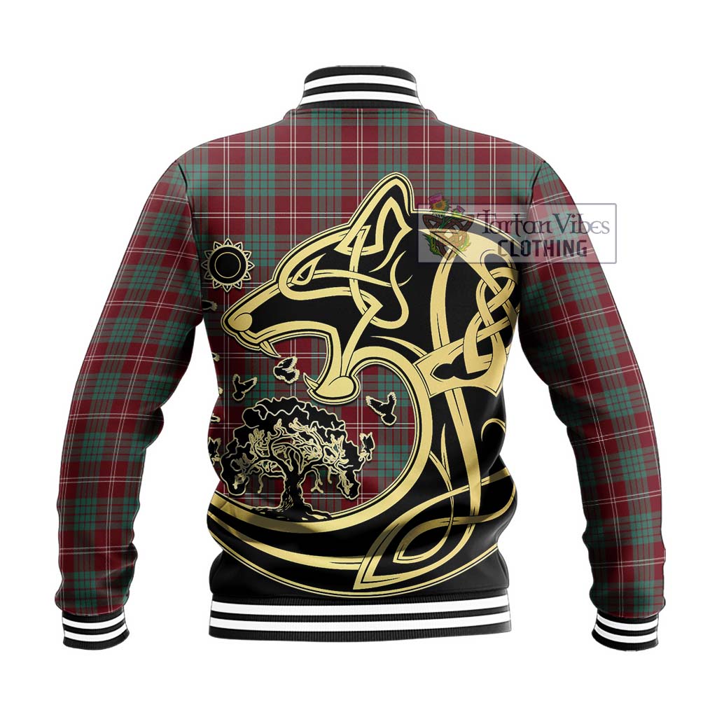 Tartan Vibes Clothing Crawford Modern Tartan Baseball Jacket with Family Crest Celtic Wolf Style