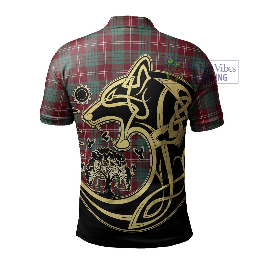 Tartan Vibes Clothing Crawford Modern Tartan Polo Shirt with Family Crest Celtic Wolf Style