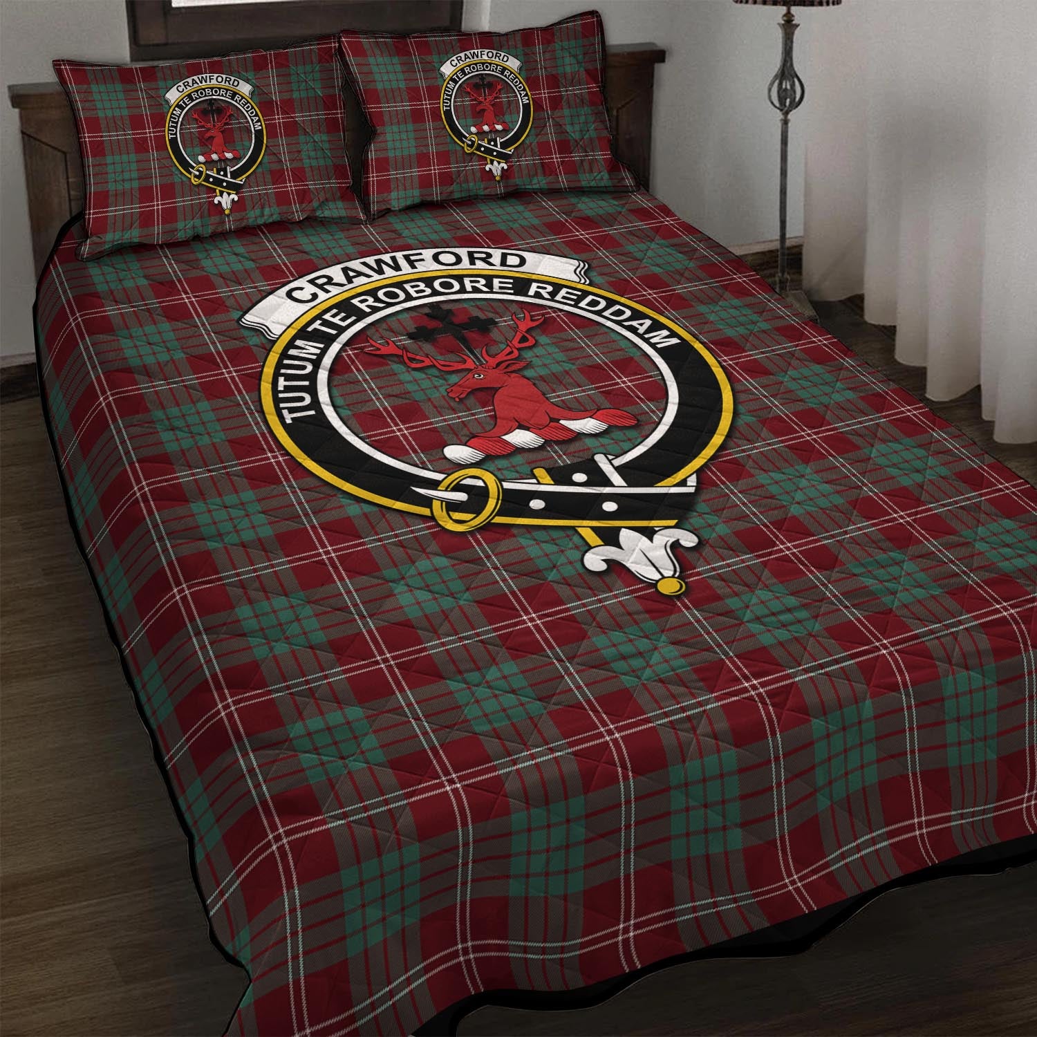 Crawford Modern Tartan Quilt Bed Set with Family Crest - Tartanvibesclothing