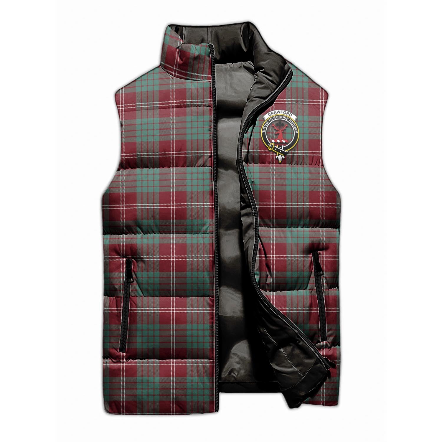 Crawford Modern Tartan Sleeveless Puffer Jacket with Family Crest - Tartanvibesclothing