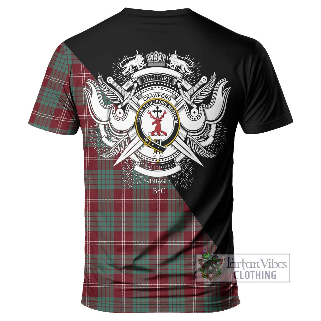 Tartan Vibes Clothing Crawford Modern Tartan T-Shirt with Family Crest and Military Logo Style