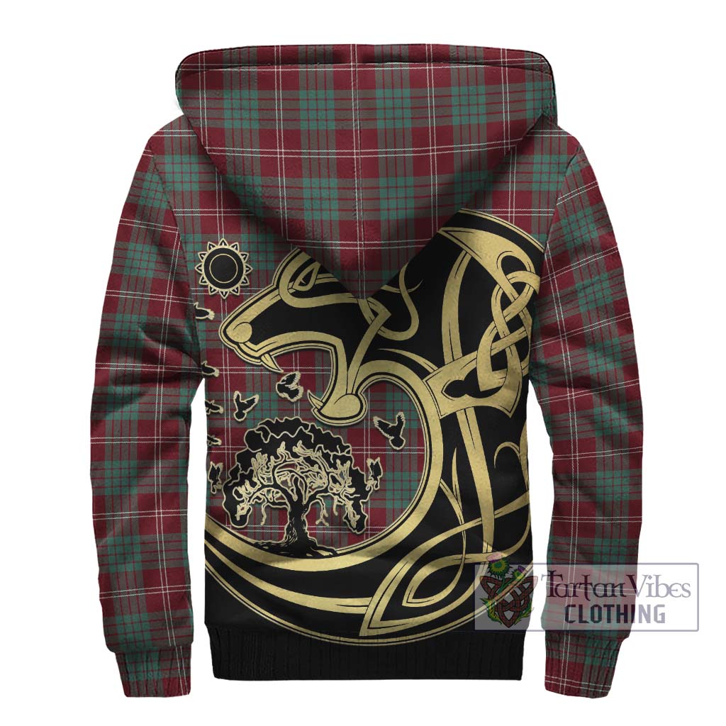 Tartan Vibes Clothing Crawford Modern Tartan Sherpa Hoodie with Family Crest Celtic Wolf Style