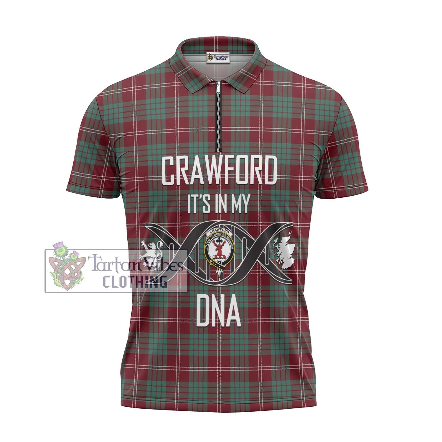 Tartan Vibes Clothing Crawford Modern Tartan Zipper Polo Shirt with Family Crest DNA In Me Style