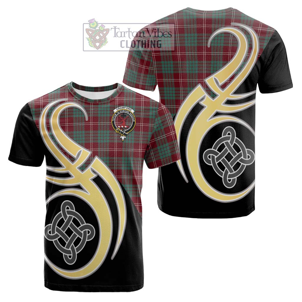 Tartan Vibes Clothing Crawford Modern Tartan Cotton T-shirt with Family Crest and Celtic Symbol Style