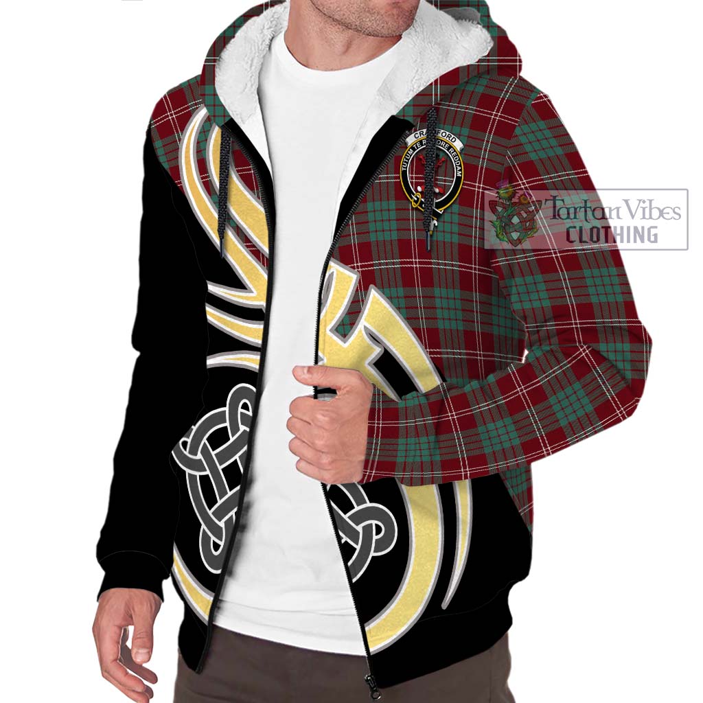 Tartan Vibes Clothing Crawford Modern Tartan Sherpa Hoodie with Family Crest and Celtic Symbol Style