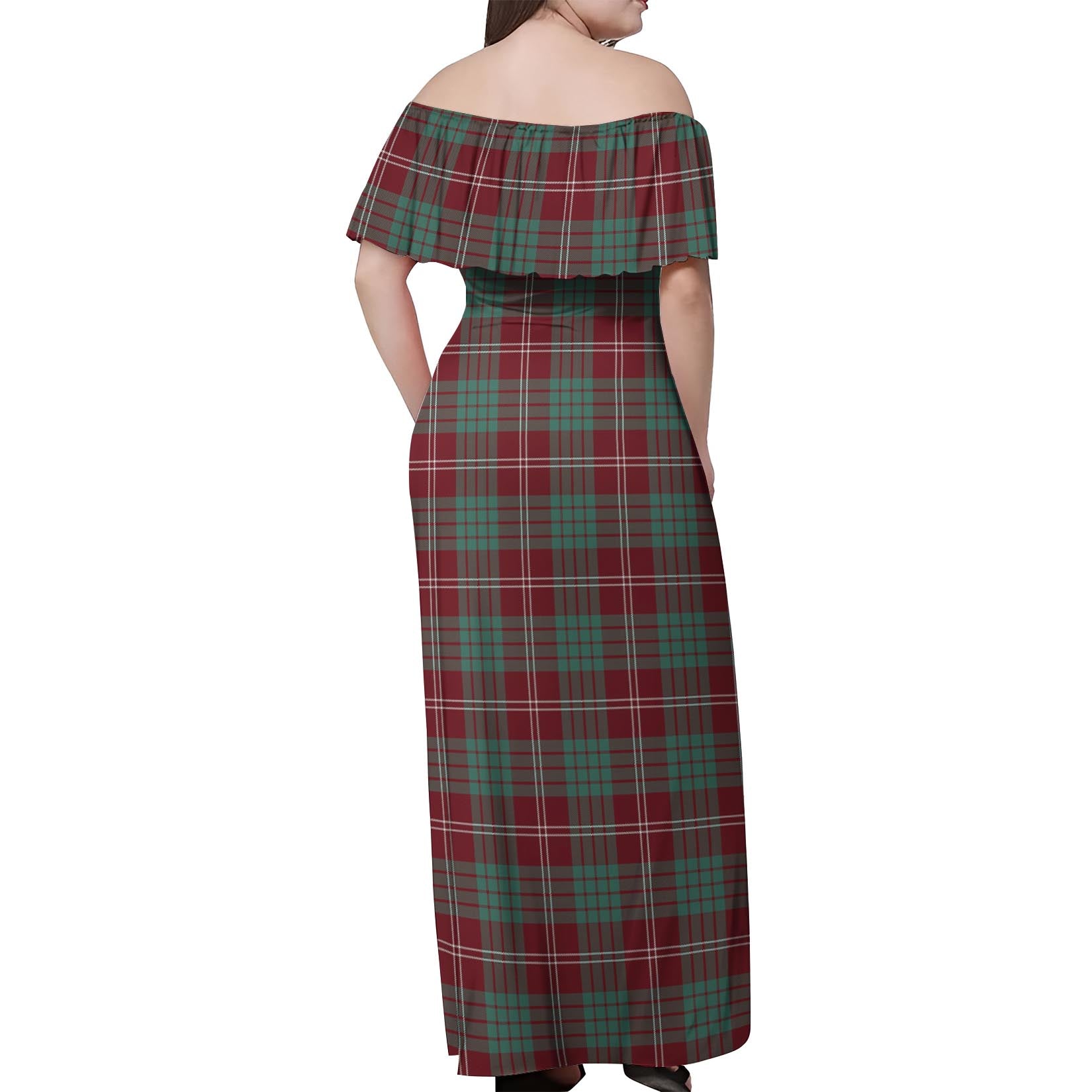 Crawford Modern Tartan Off Shoulder Long Dress - Tartanvibesclothing