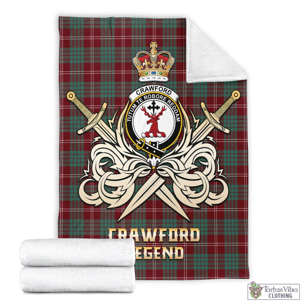 Tartan Vibes Clothing Crawford Modern Tartan Blanket with Clan Crest and the Golden Sword of Courageous Legacy