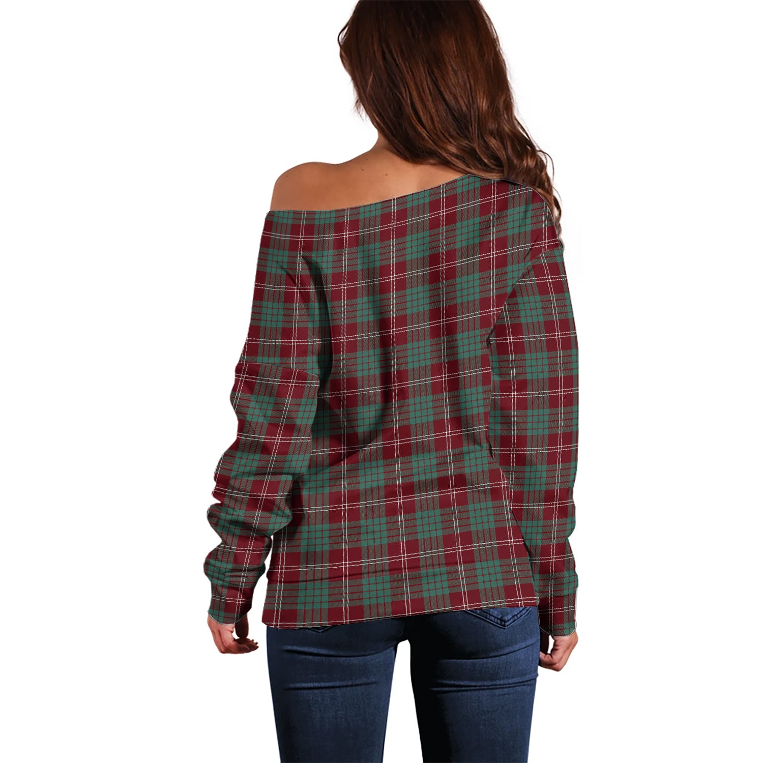 Crawford Modern Tartan Off Shoulder Women Sweater with Family Crest - Tartanvibesclothing