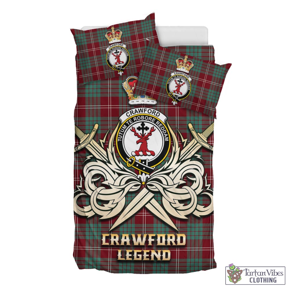 Tartan Vibes Clothing Crawford Modern Tartan Bedding Set with Clan Crest and the Golden Sword of Courageous Legacy