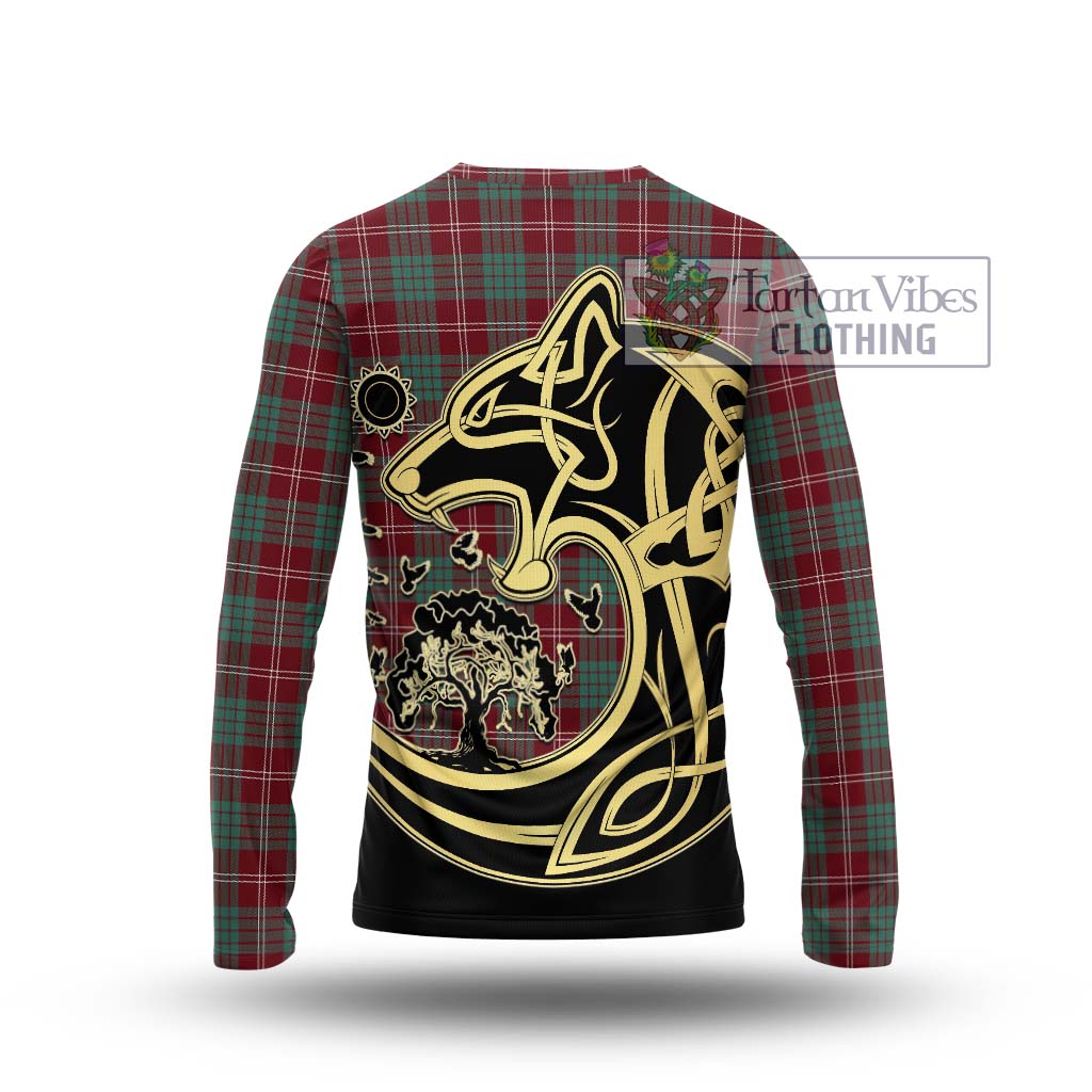 Tartan Vibes Clothing Crawford Modern Tartan Long Sleeve T-Shirt with Family Crest Celtic Wolf Style