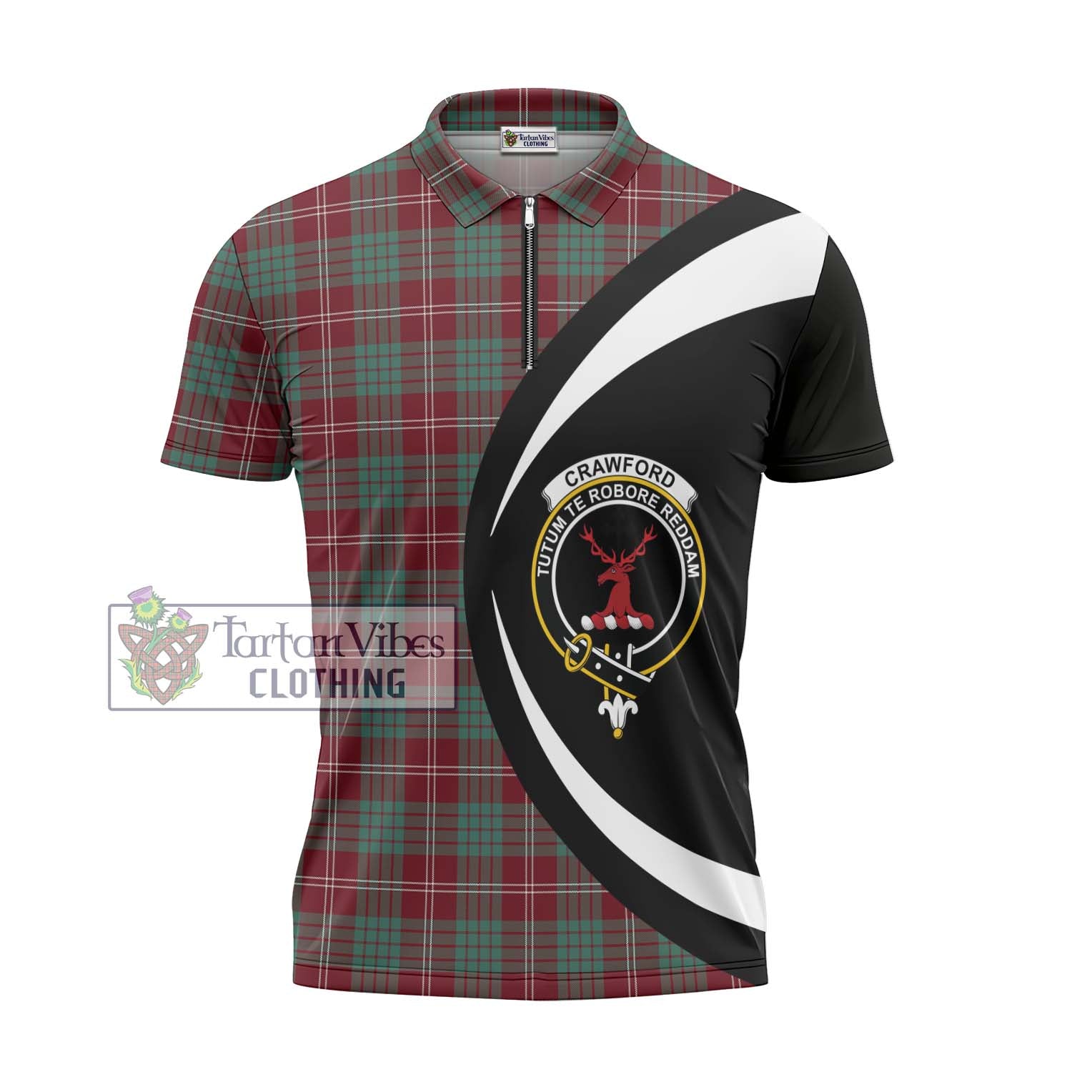 Tartan Vibes Clothing Crawford Modern Tartan Zipper Polo Shirt with Family Crest Circle Style