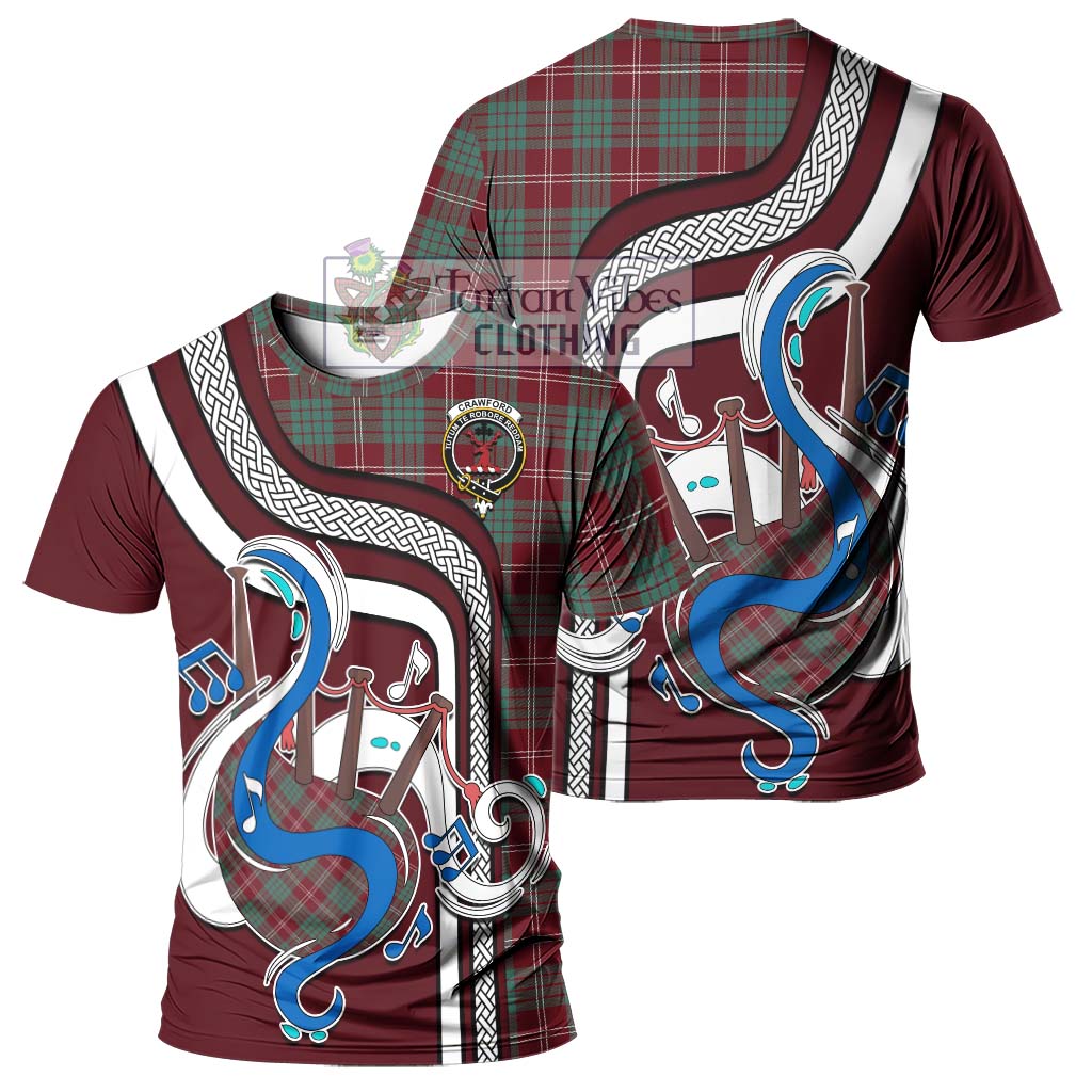 Tartan Vibes Clothing Crawford Modern Tartan T-Shirt with Epic Bagpipe Style