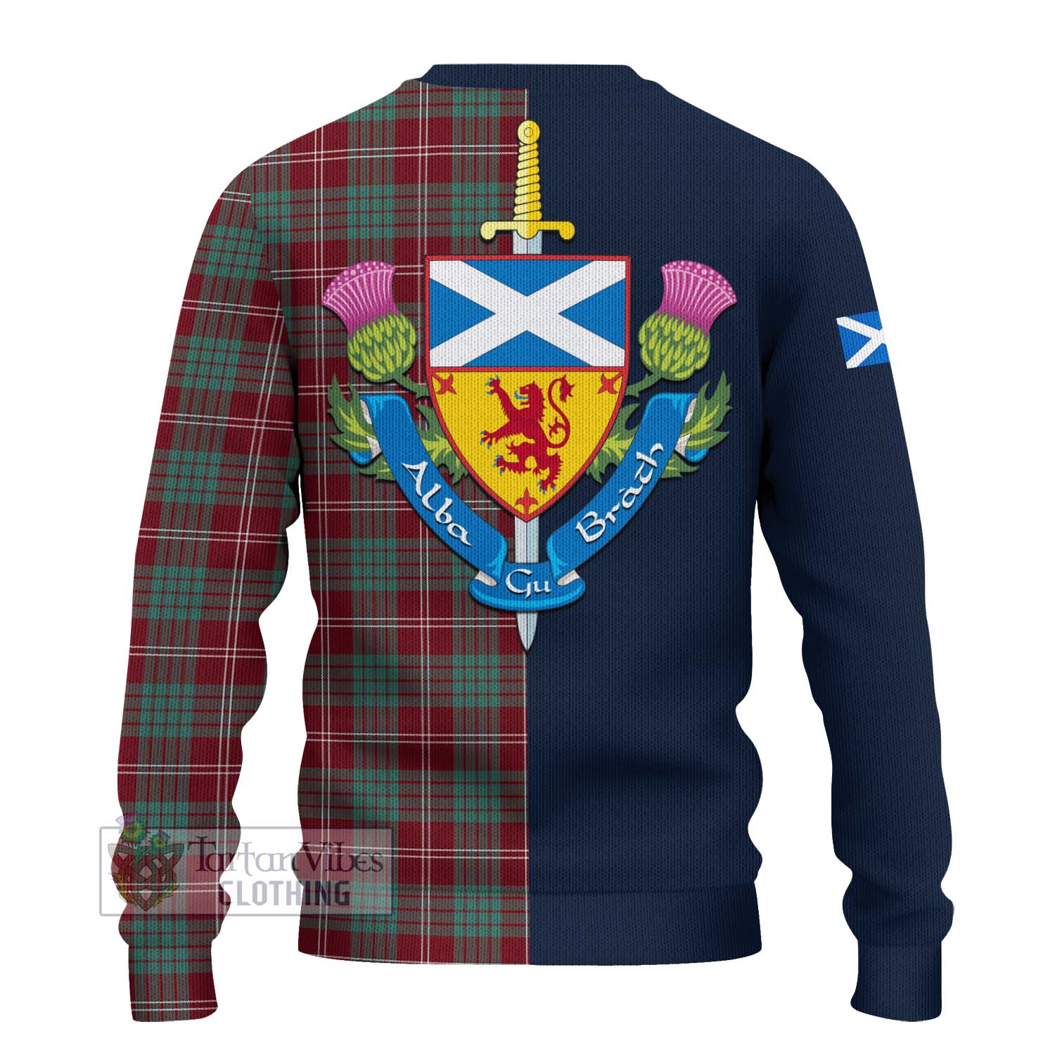 Tartan Vibes Clothing Crawford Modern Tartan Knitted Sweater with Scottish Lion Royal Arm Half Style