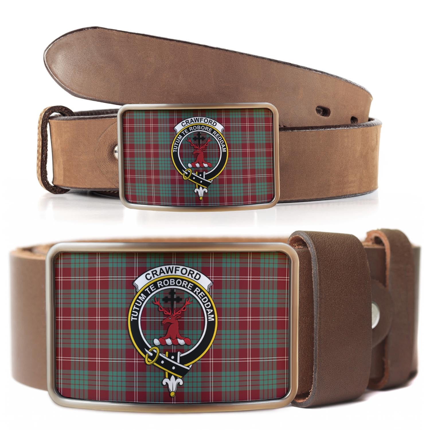 Crawford Modern Tartan Belt Buckles with Family Crest - Tartanvibesclothing