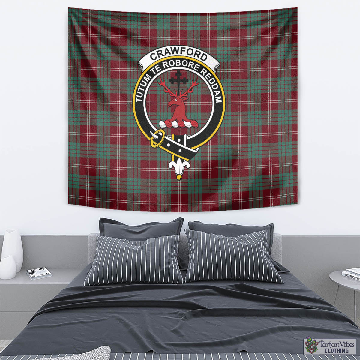 Tartan Vibes Clothing Crawford Modern Tartan Tapestry Wall Hanging and Home Decor for Room with Family Crest