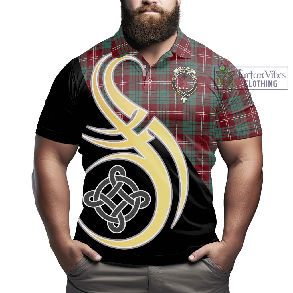 Tartan Vibes Clothing Crawford Modern Tartan Polo Shirt with Family Crest and Celtic Symbol Style