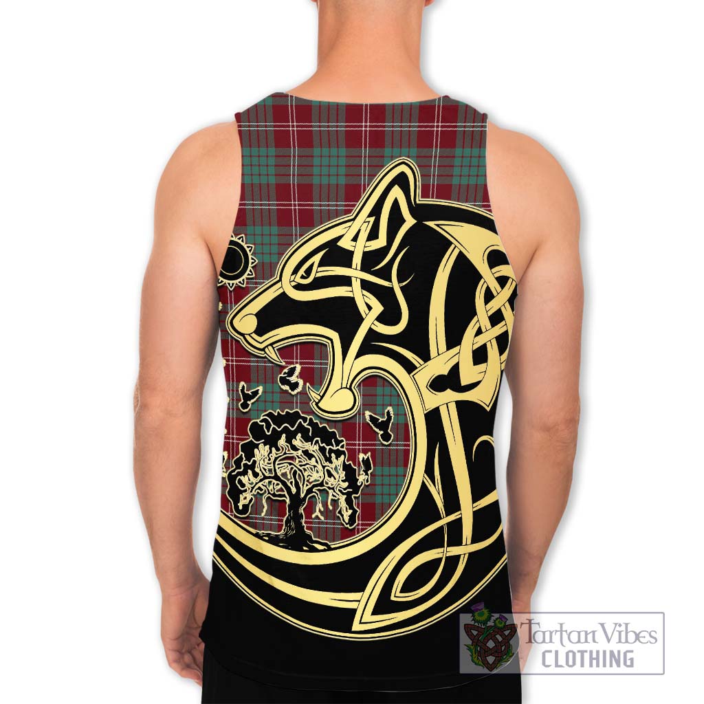 Tartan Vibes Clothing Crawford Modern Tartan Men's Tank Top with Family Crest Celtic Wolf Style