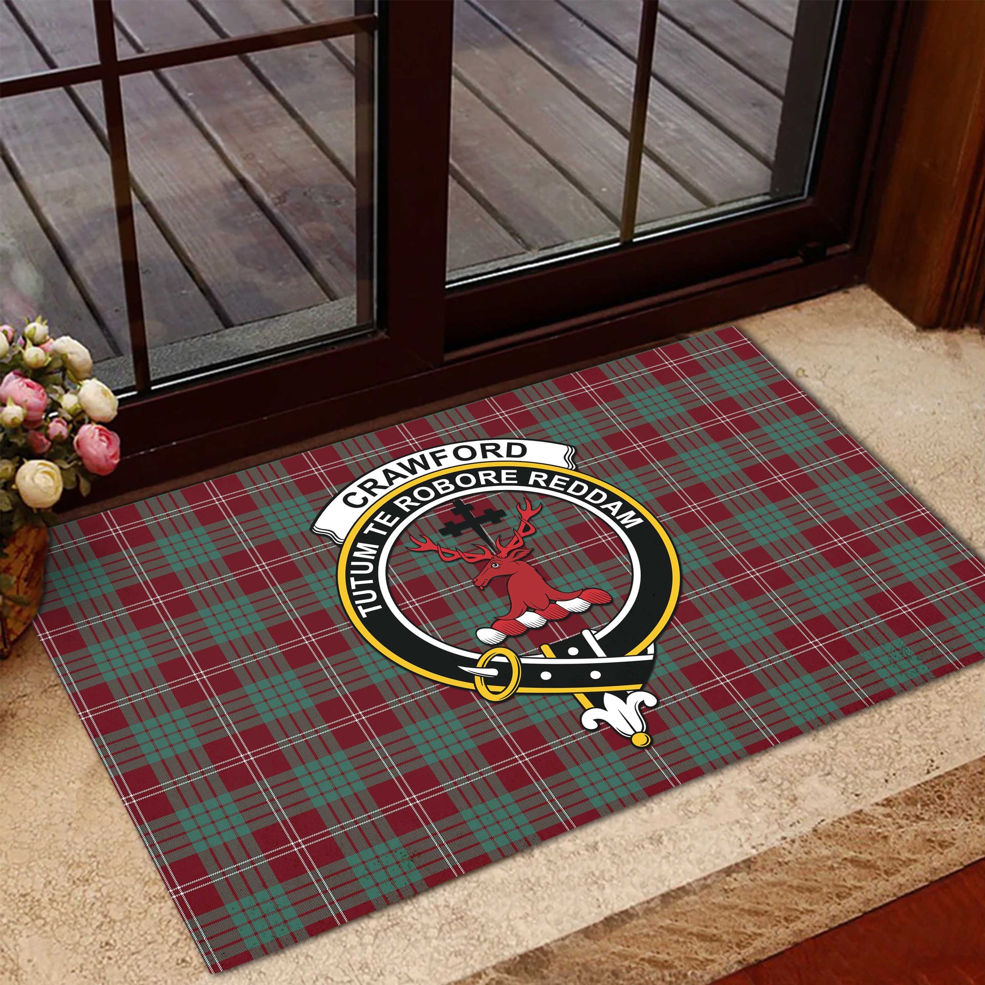 Crawford Modern Tartan Door Mat with Family Crest - Tartanvibesclothing