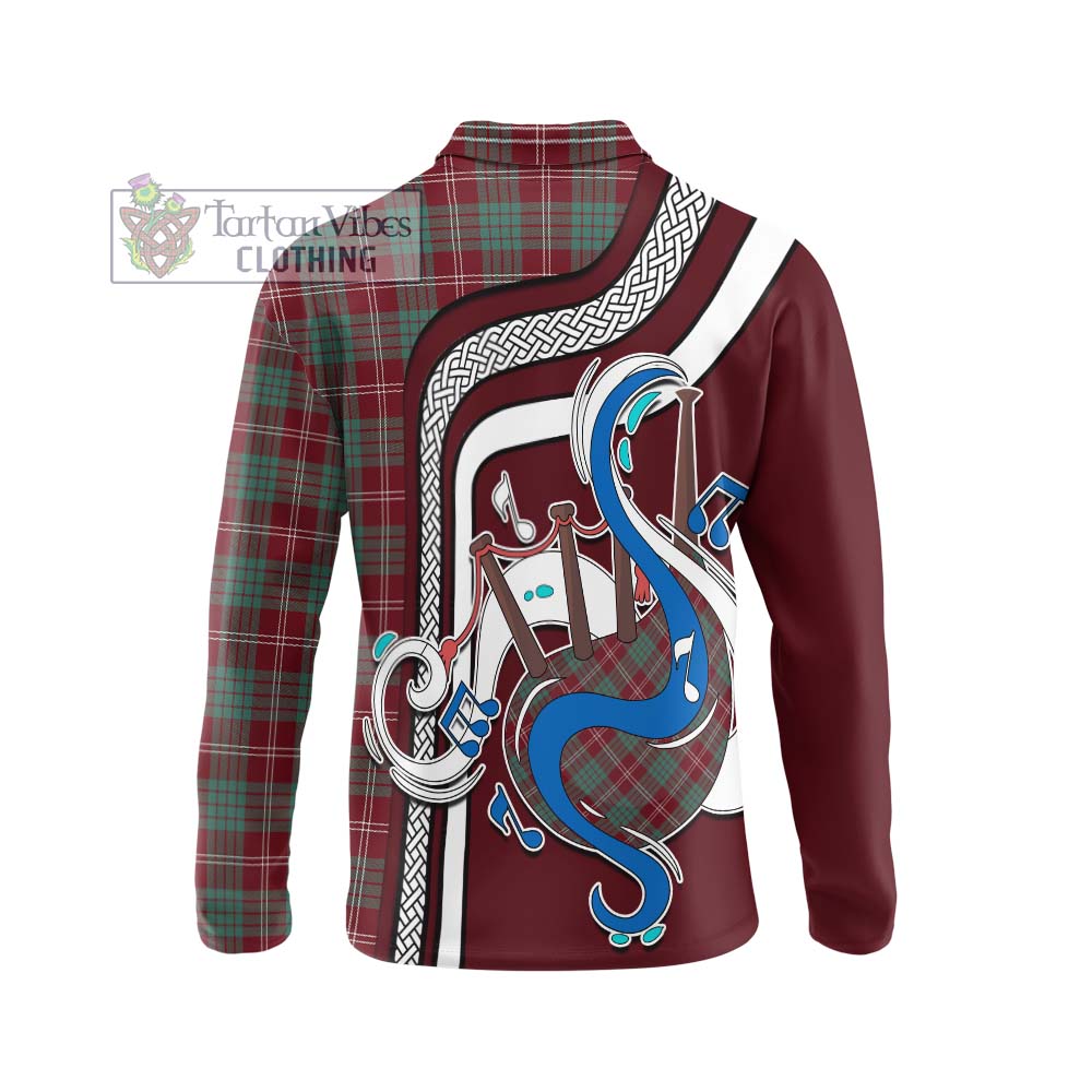 Tartan Vibes Clothing Crawford Modern Tartan Long Sleeve Polo Shirt with Epic Bagpipe Style