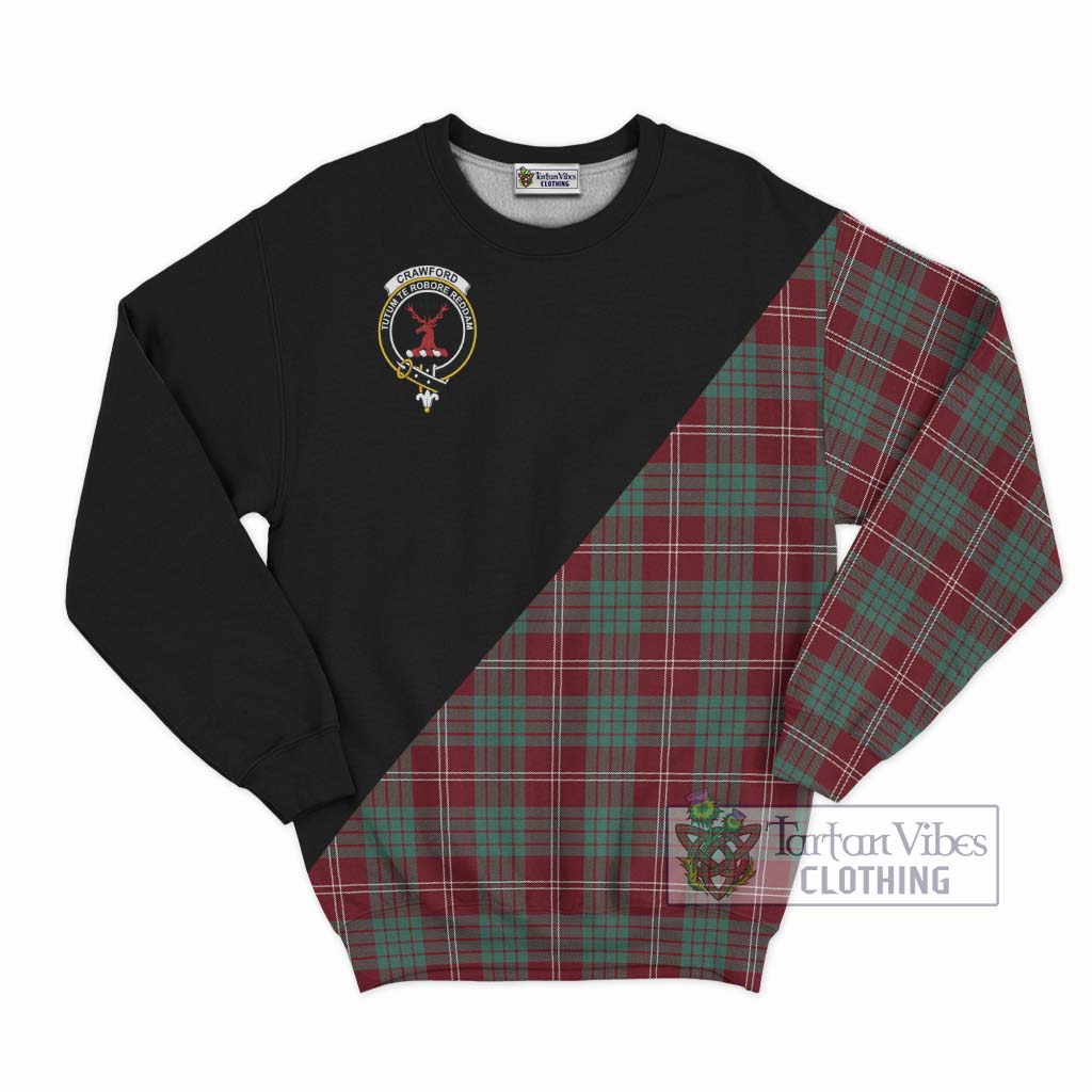 Tartan Vibes Clothing Crawford Modern Tartan Sweatshirt with Family Crest and Military Logo Style