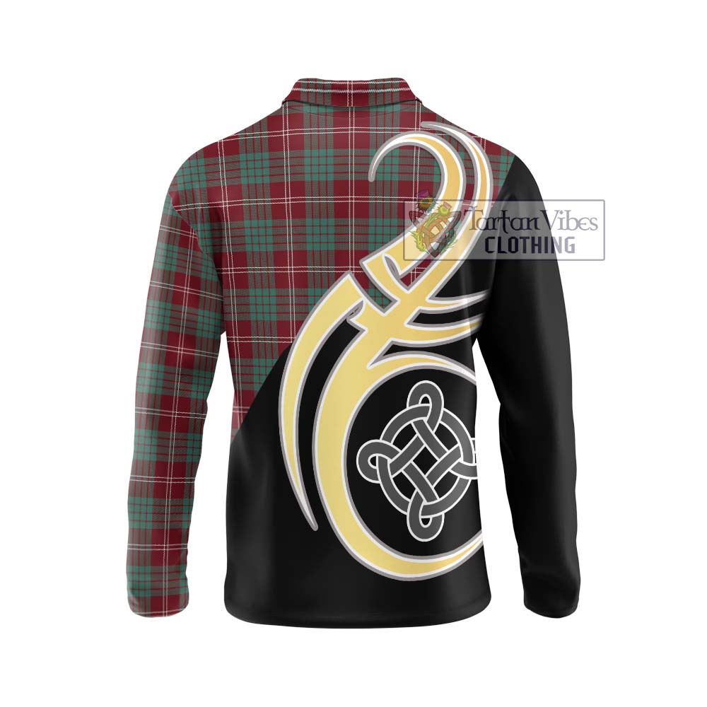 Tartan Vibes Clothing Crawford Modern Tartan Long Sleeve Polo Shirt with Family Crest and Celtic Symbol Style