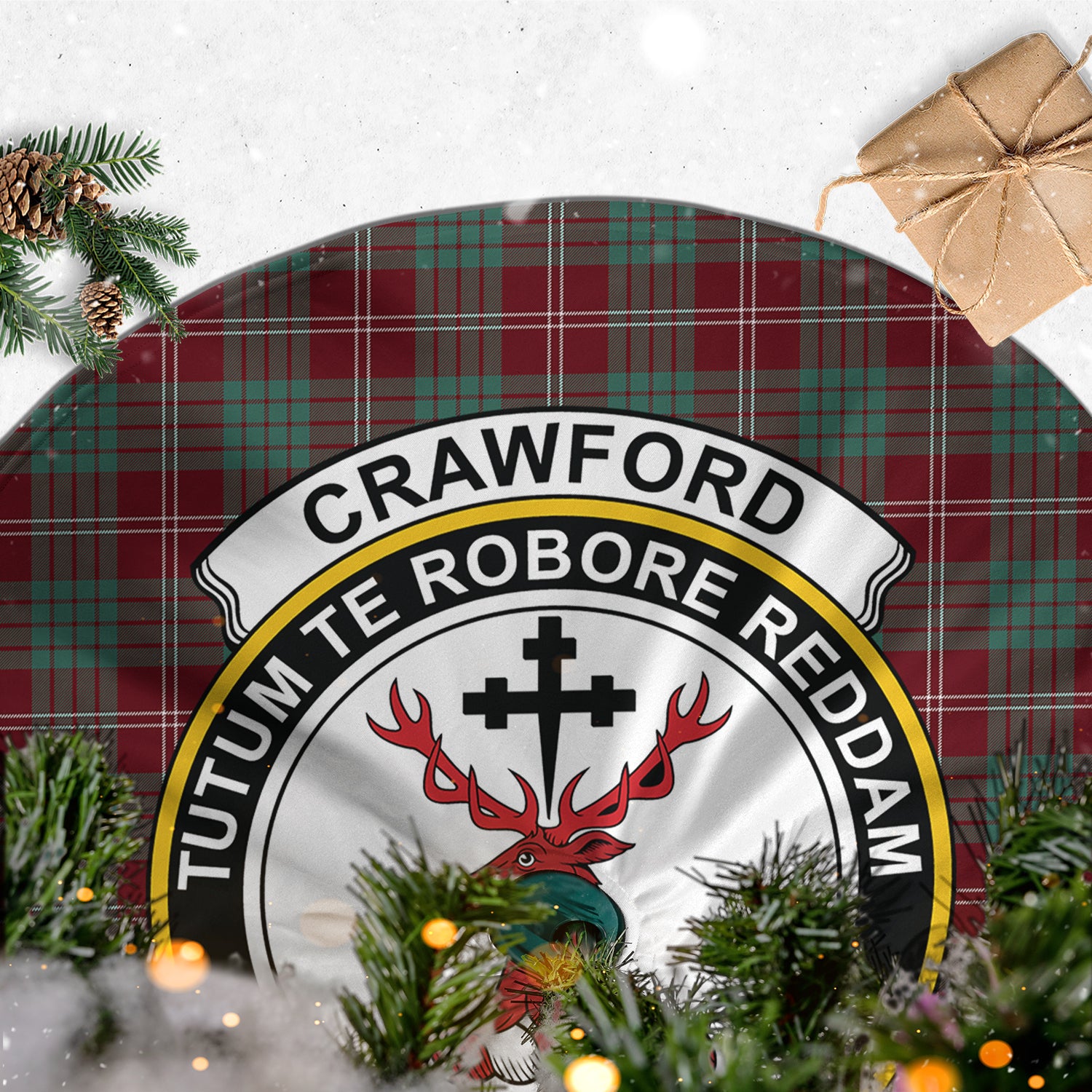 Crawford Modern Tartan Christmas Tree Skirt with Family Crest - Tartanvibesclothing